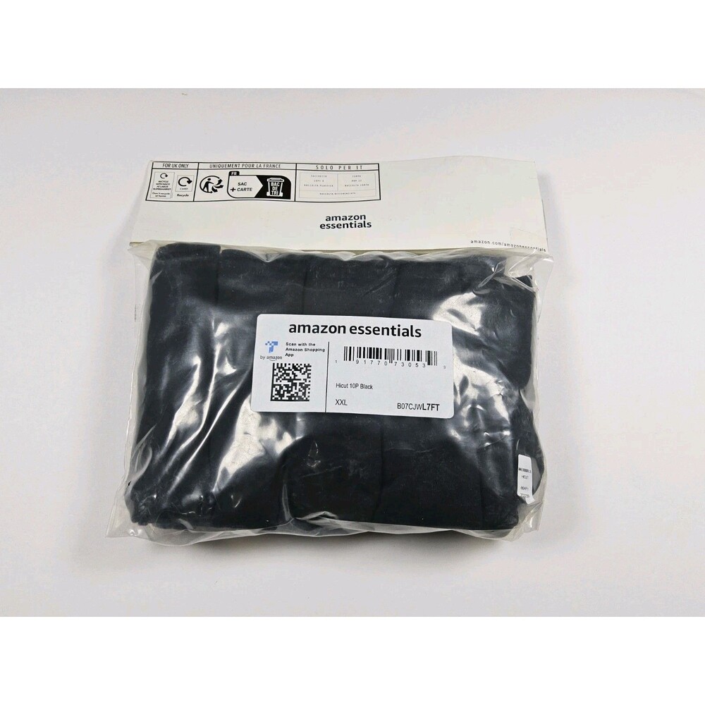 Amazon Essentials Hi-Cut Women's 10 Pair Cotton Black Underwear Size XXL
